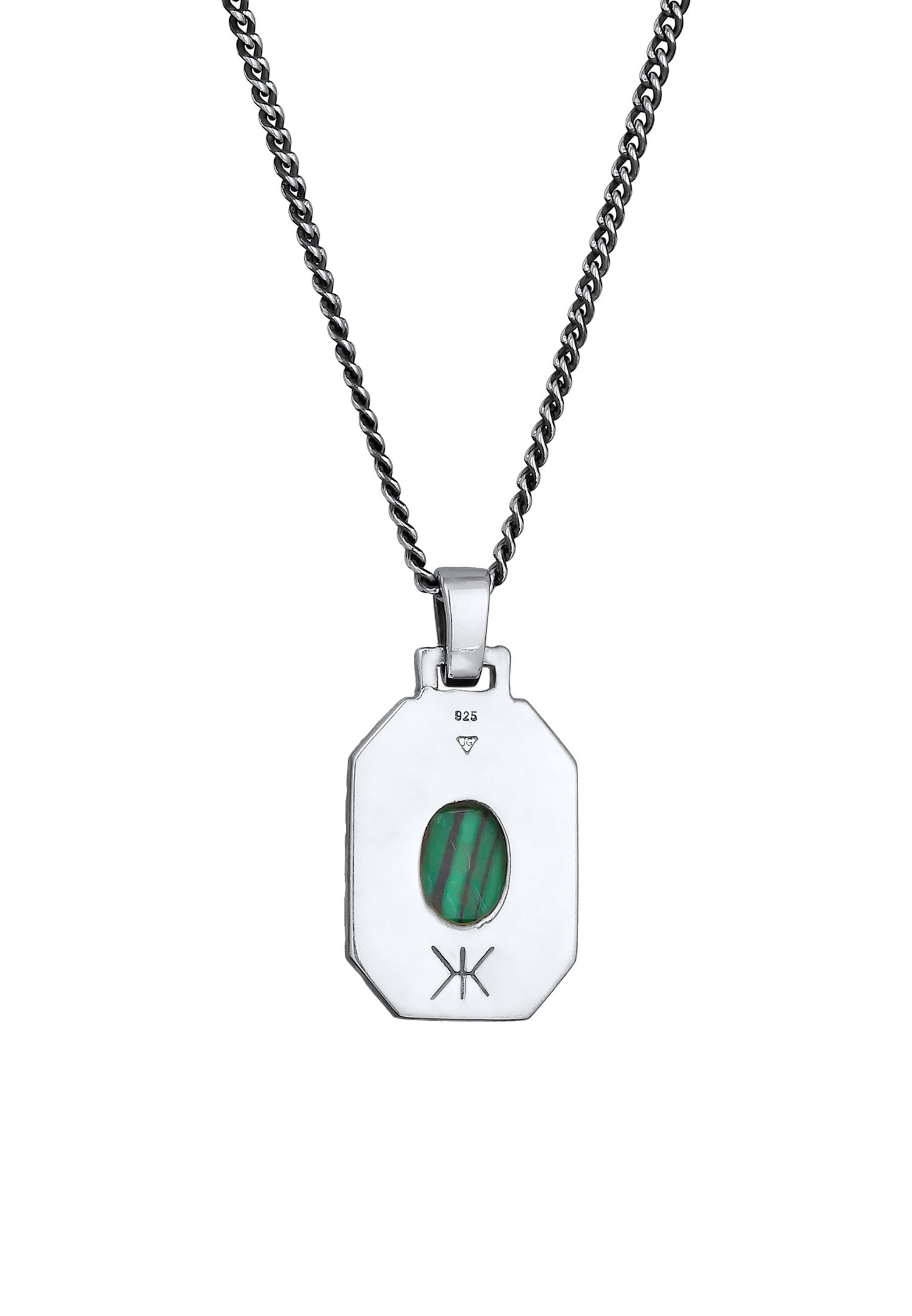 Ciondolo esagonale robusto da uomo KUZZOI con malachite verde in argento sterling 925