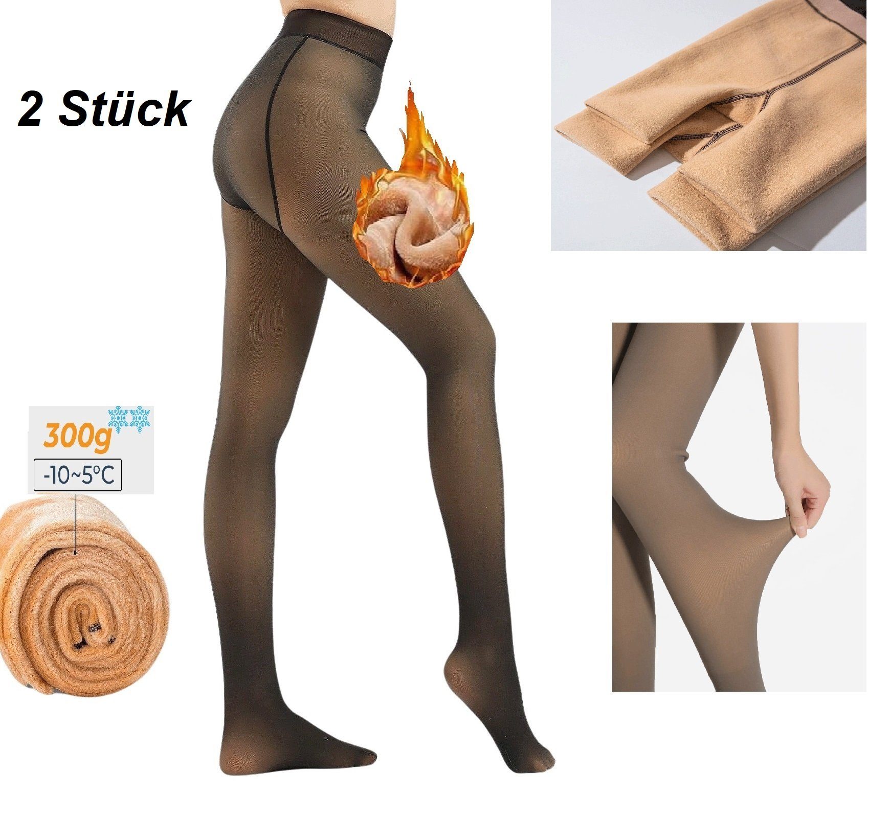 HEAT BOOSTER Thermostrumpfhose 2 x HEAT BOOSTER Damen Fleece Winter Thermo Strumpfhose Beige 503