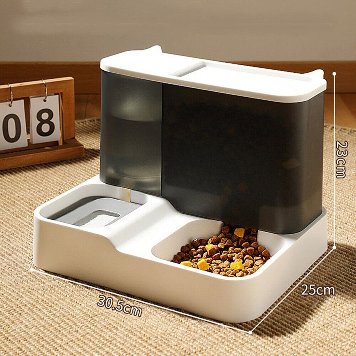 flowgoer Nager-Futterhaus Automatischer Trinkbrunnen für Hunde und Katzen Futterspender 2in1, Siphon-Prinzip,Leicht zu reinigen,Große Kapazität