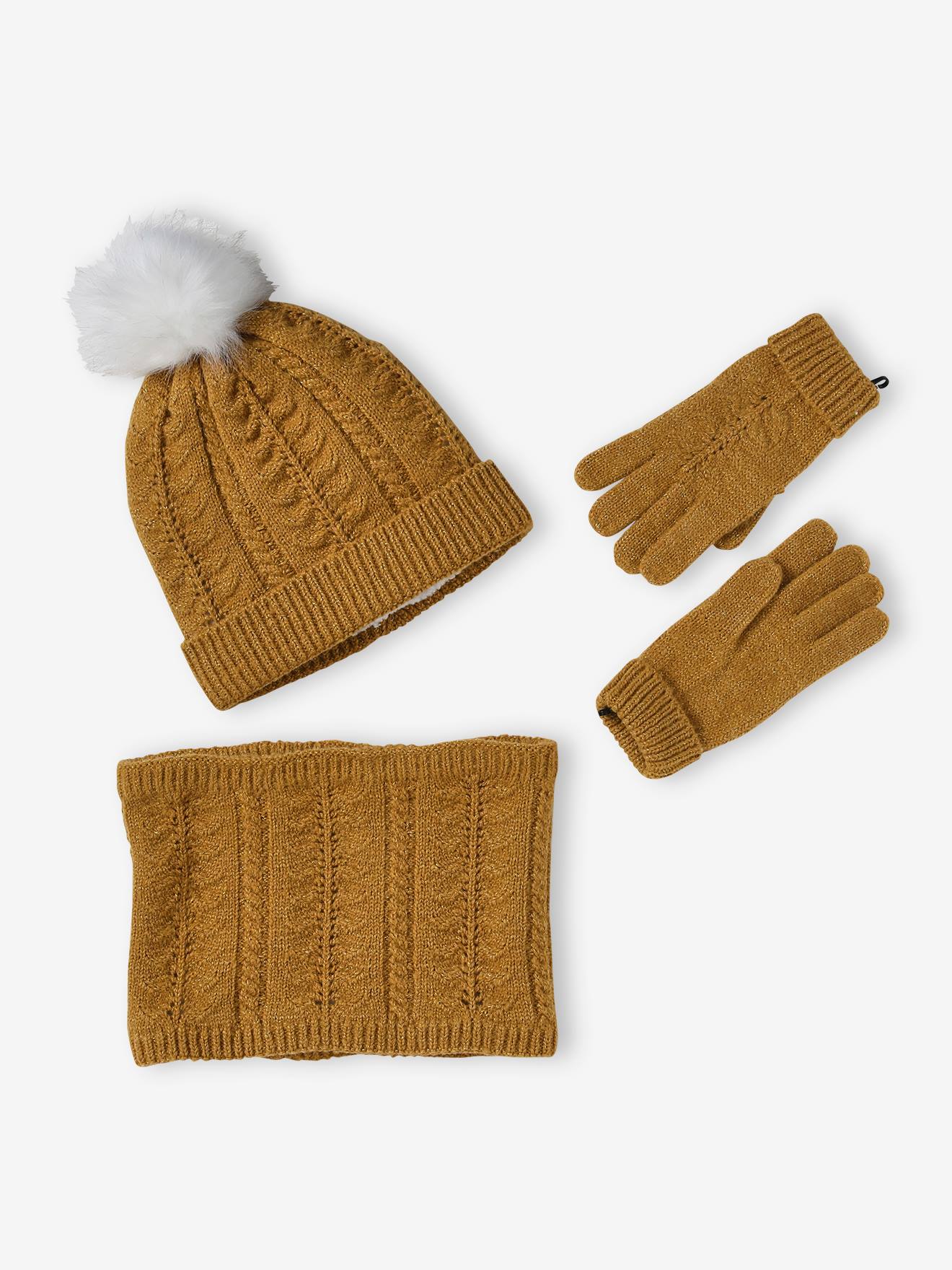 Vertbaudet Mädchen-Set: Mütze, Rundschal & Handschuhe - wollweiß
