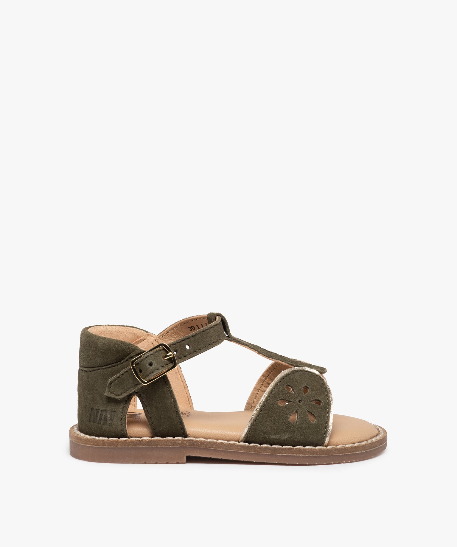 Sandales bébé fille dessus cuir retourné ajouré – NA! kaki | GEMO
