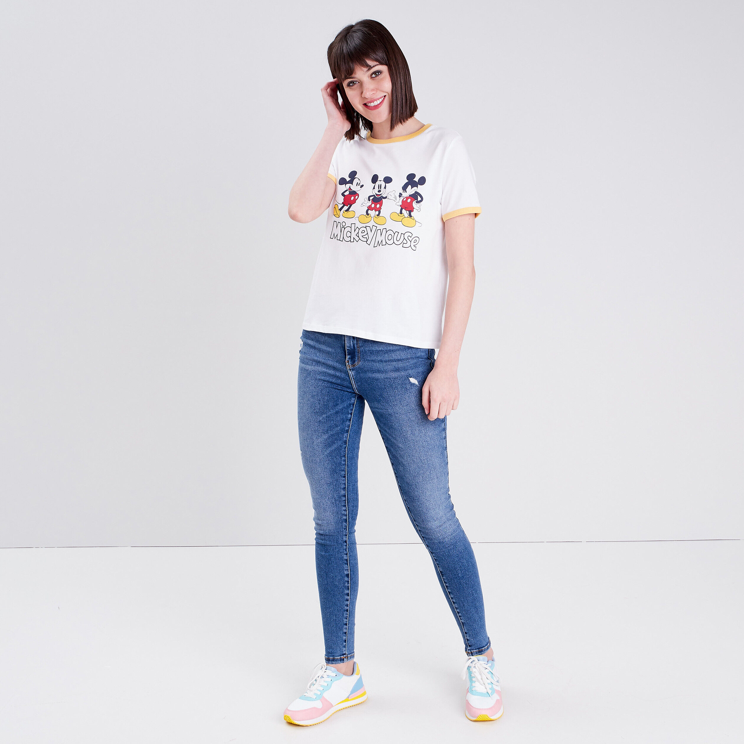 T-shirt manches courtes Mickey ecru femme | Cache Cache
