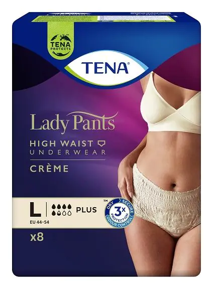 „Tena Lady Pants Plus“ sugeriančios kelnaitės moterims, kreminės spalvos, didelės