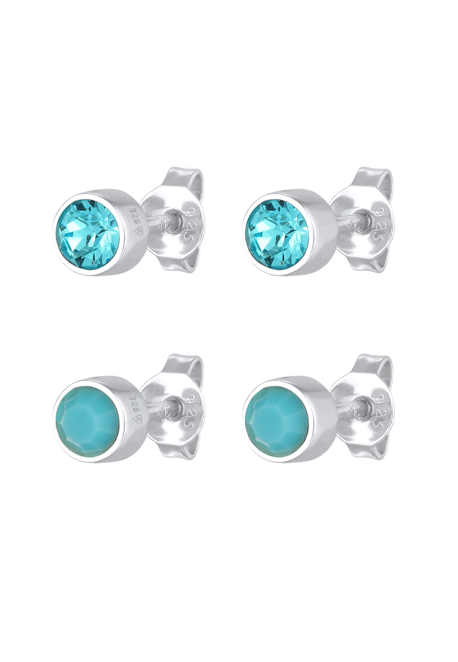 Elli Women's Basic Stud Earrings Set with Blue Crystals in 925 Sterling Silver