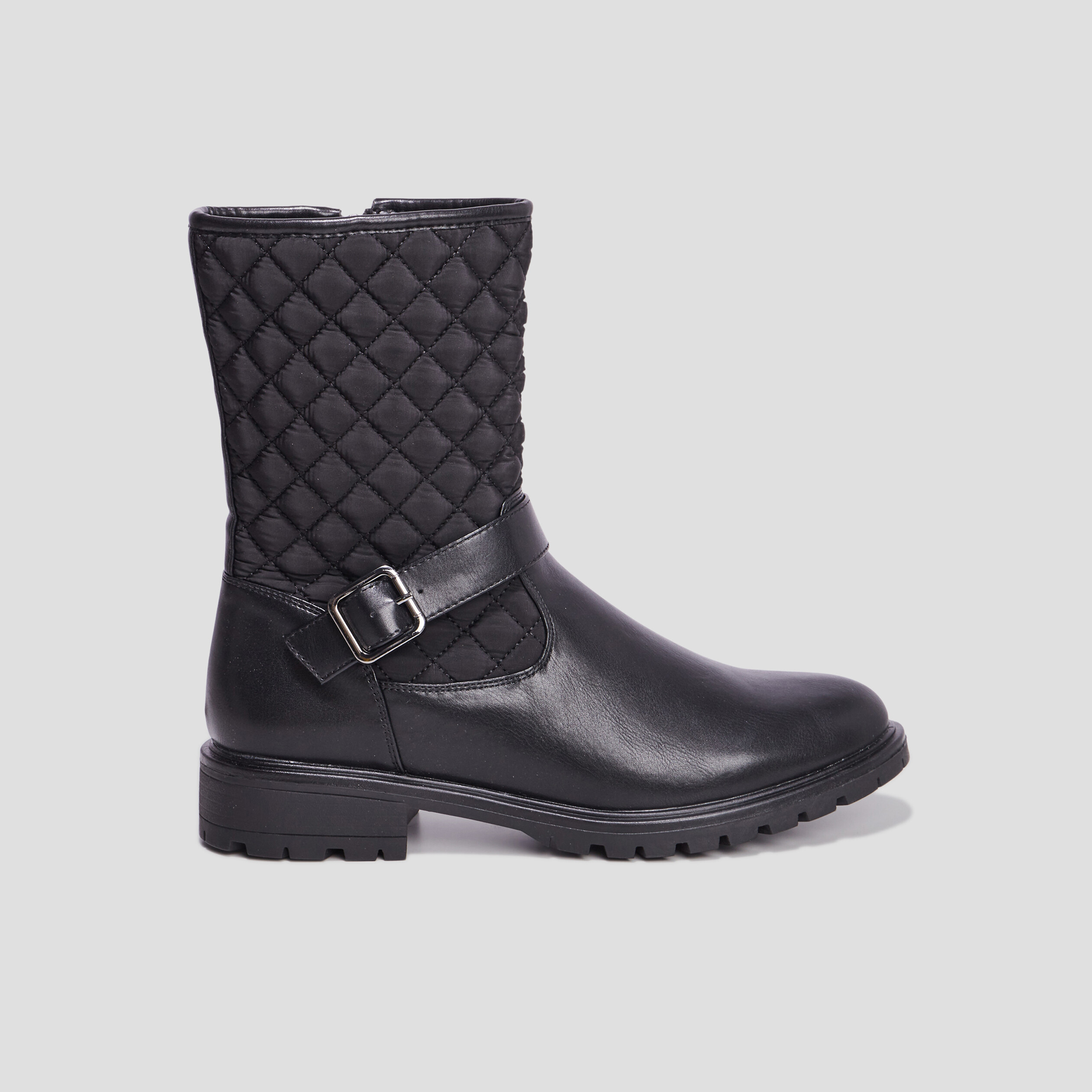 Bottines matelassées avec boucles noir femme | La Halle
