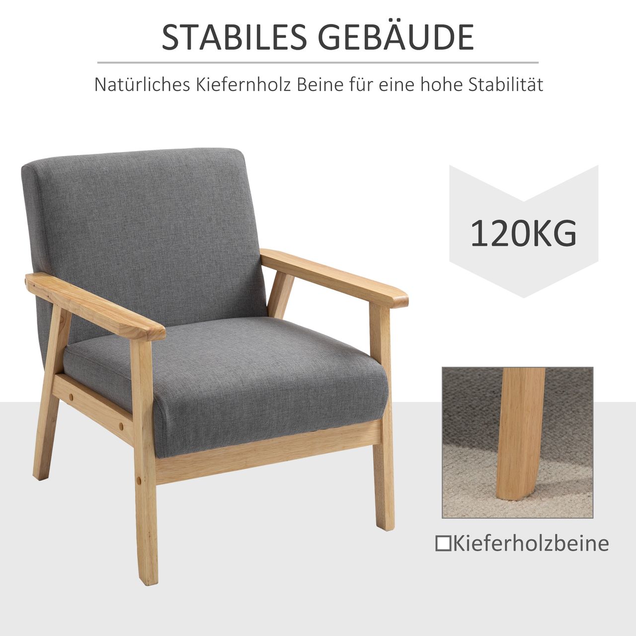 HOMCOM Ohrensessel Esszimmerstuhl mit Armlehnen Loungesessel Relaxsessel Grau