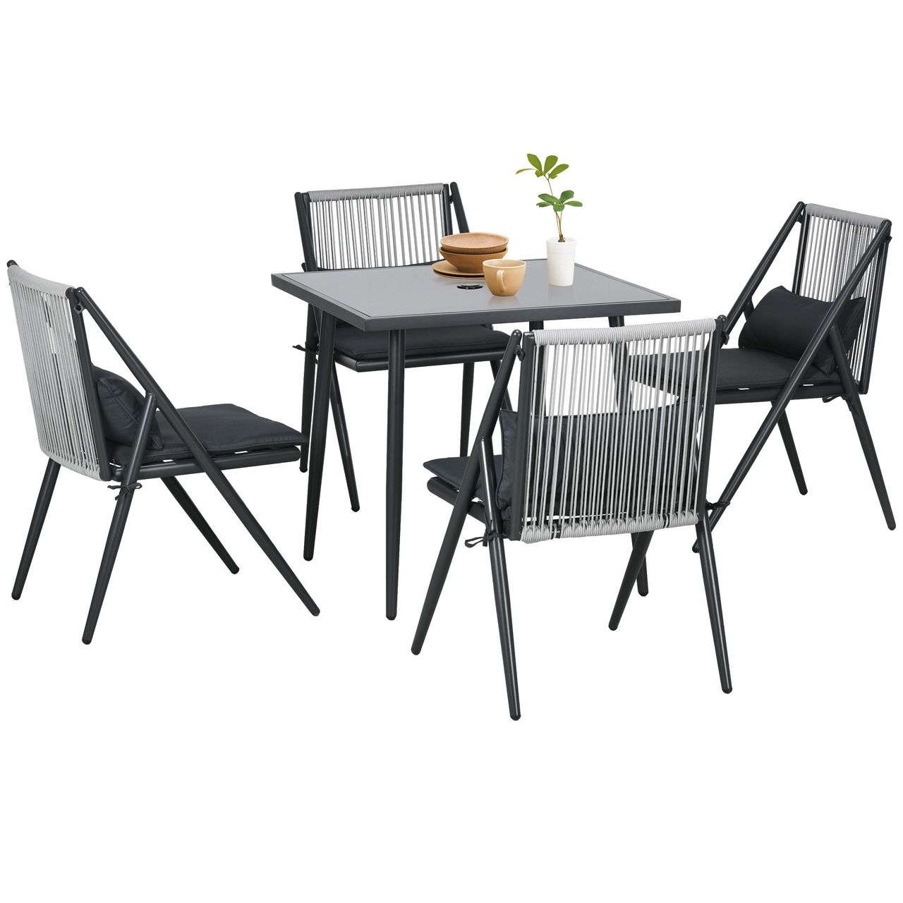 Outsunny Sitzgruppe 5 tlg. Gartenmöbel-Set Balkonmöbel-Set mit 1 Tisch 4 Stühlen