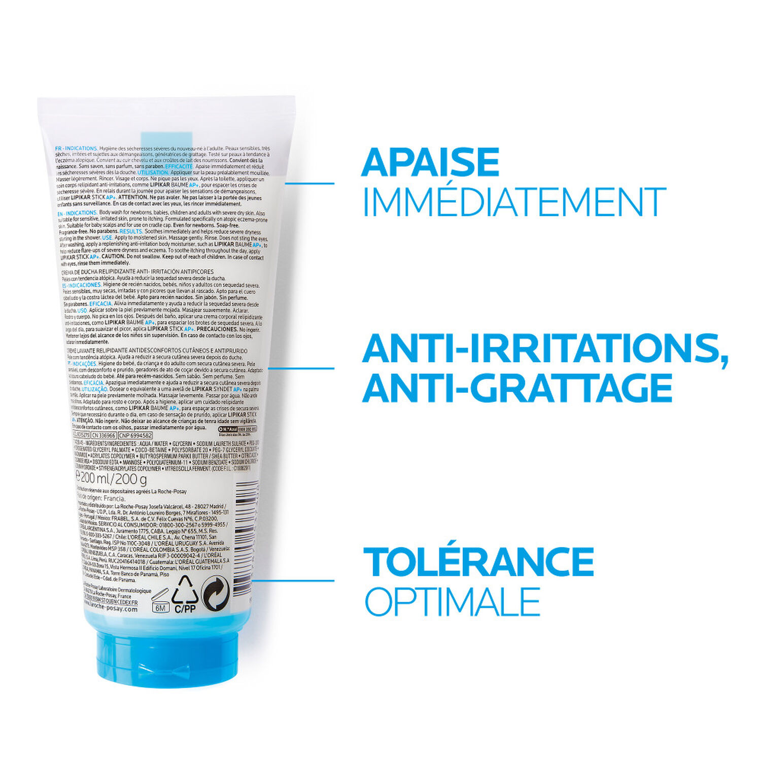 la roche-posay Lipikar Syndet AP+ Crème Lavante Relipidante, Anti-Irritations