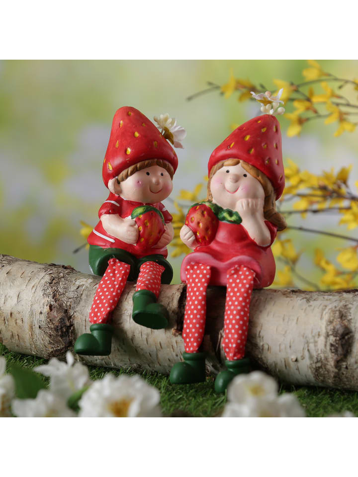 MARELIDA Kantenhocker Erdbeermädchen Lotte Gartenfigur H: 19cm in rot günstig kaufen onesize