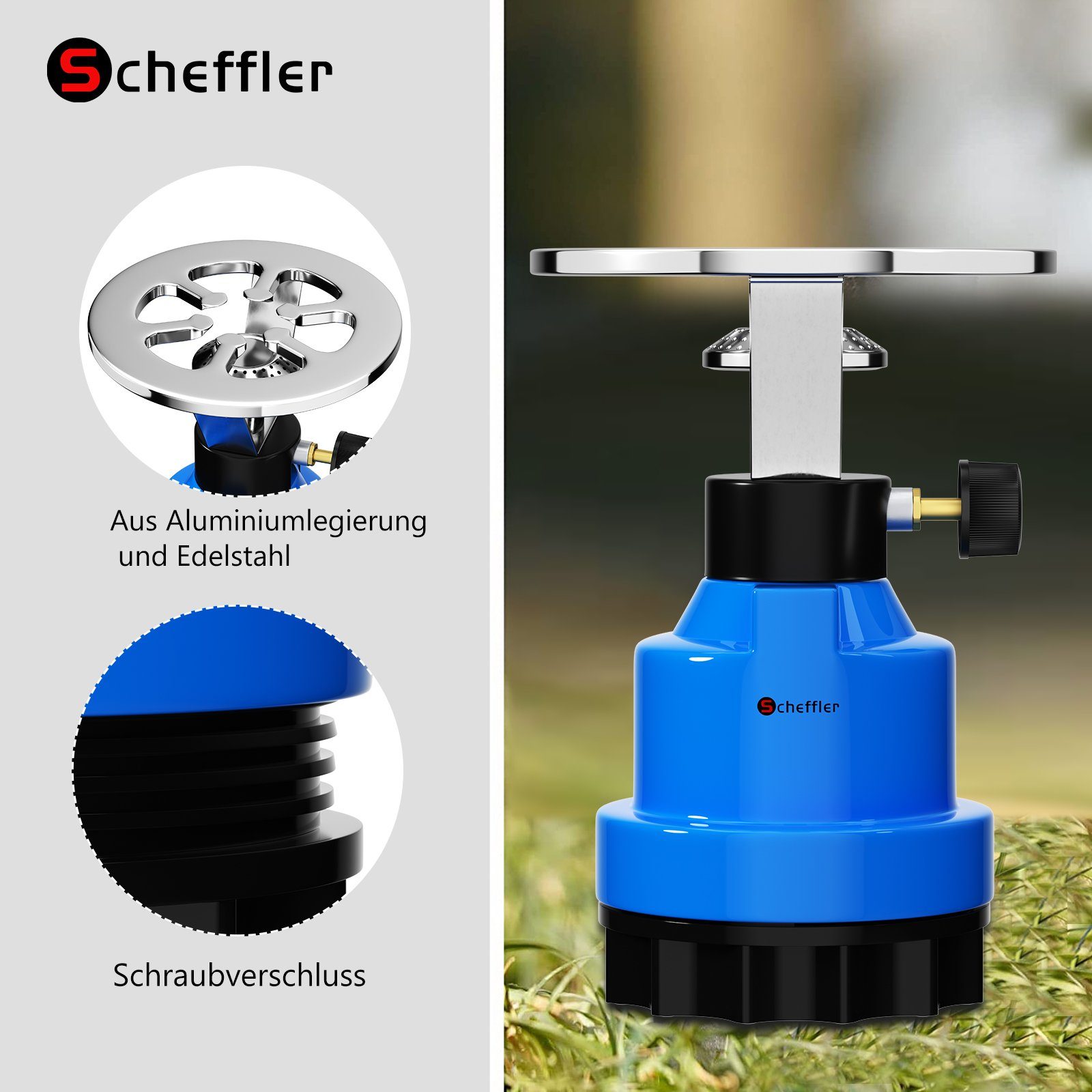 Scheffler Gaskocher Campingkocher, Kartuschenkocher, Butangasbrenner 1-flammig, für Camping, Picknic oder Wanderungen
