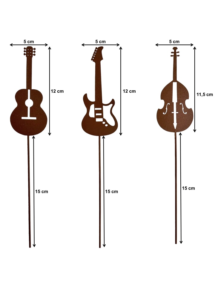 UNUS 3er Set Gartenstecker Rost Gitarren und Geige in Braun günstig kaufen onesize