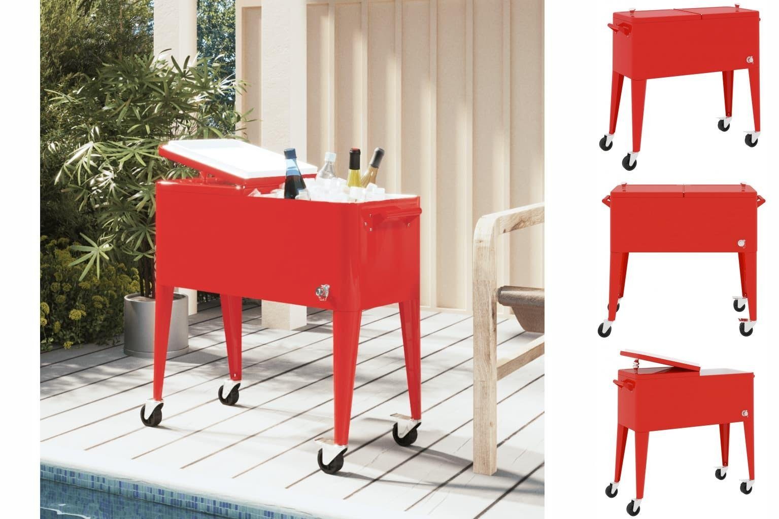 vidaXL Kühlbox Kühlwagen mit Rollen Rot 92x43x89 cm Servierwagen Kühlbox