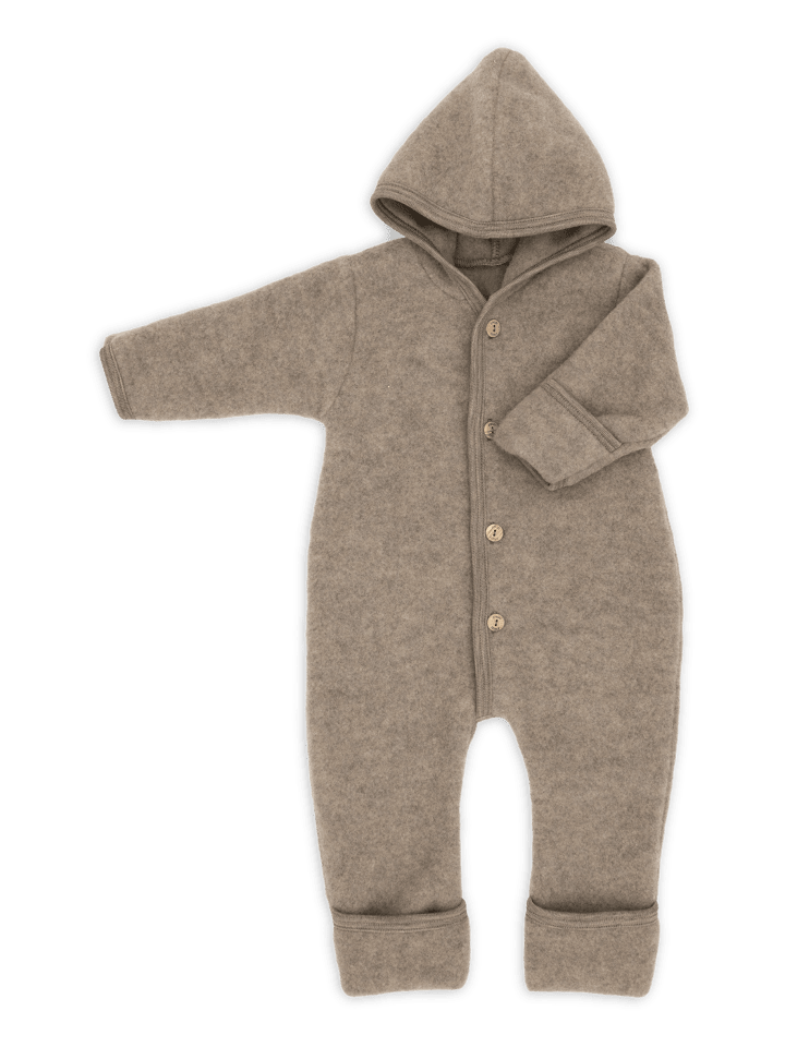 Kinderhaus Blaubär Baby-Overall mit Kapuze, Holzknöpfen & Mulltuch Blaubaer in Walnuss Melange günstig kaufen 50/56