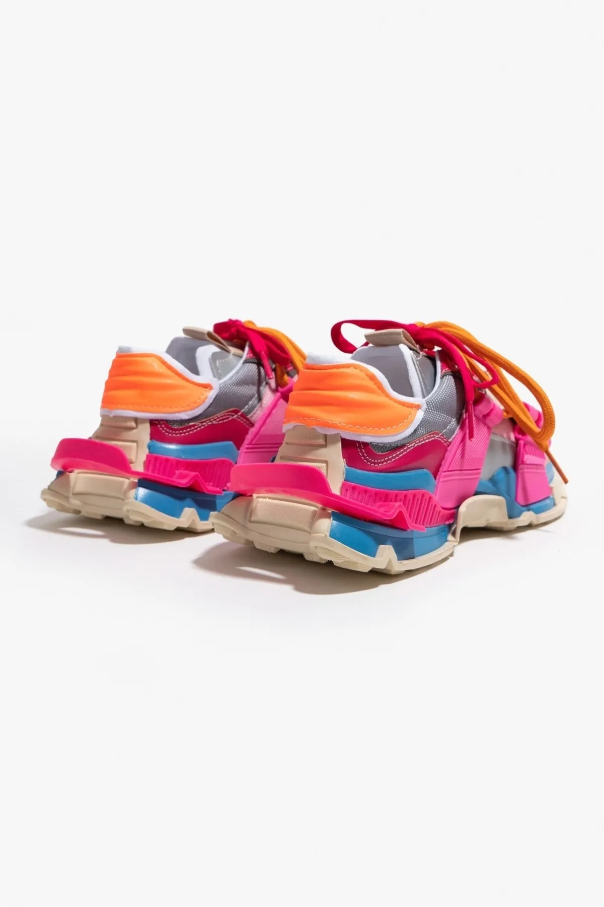 NİŞANTAŞI SHOES  Oslo Beige Blau Fuchsia Matte Spitze Detaillierte Damen-Sportschuhe mit dicker Sohle