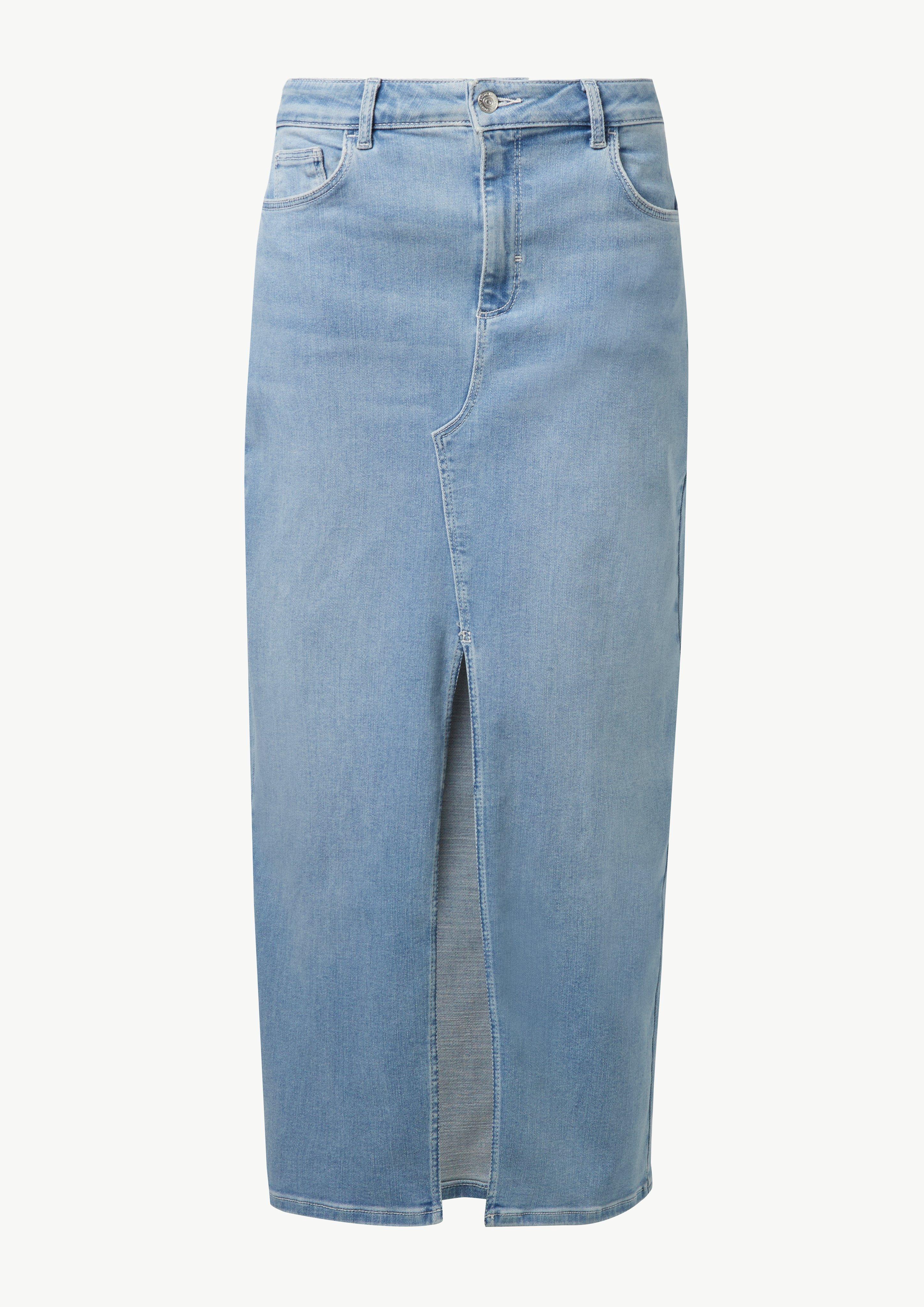 Langer Jeans-Rock mit Schlitz - blau