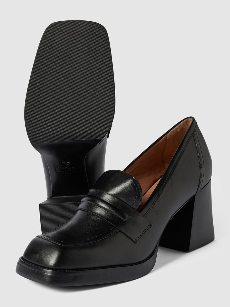 Pumps aus Leder mit breitem Absatz in schwarz