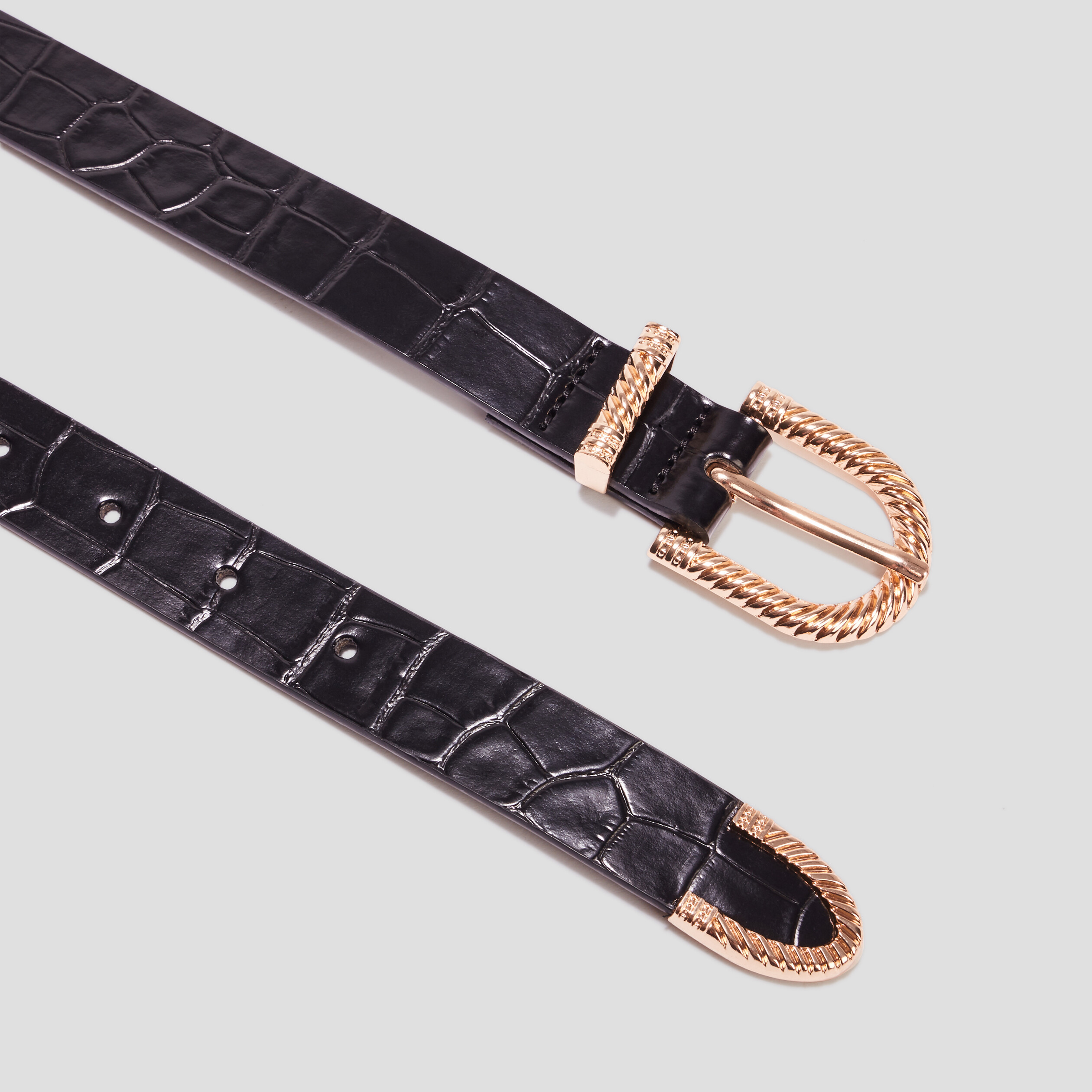 Ceinture aspect croco vernis noir femme | La Halle