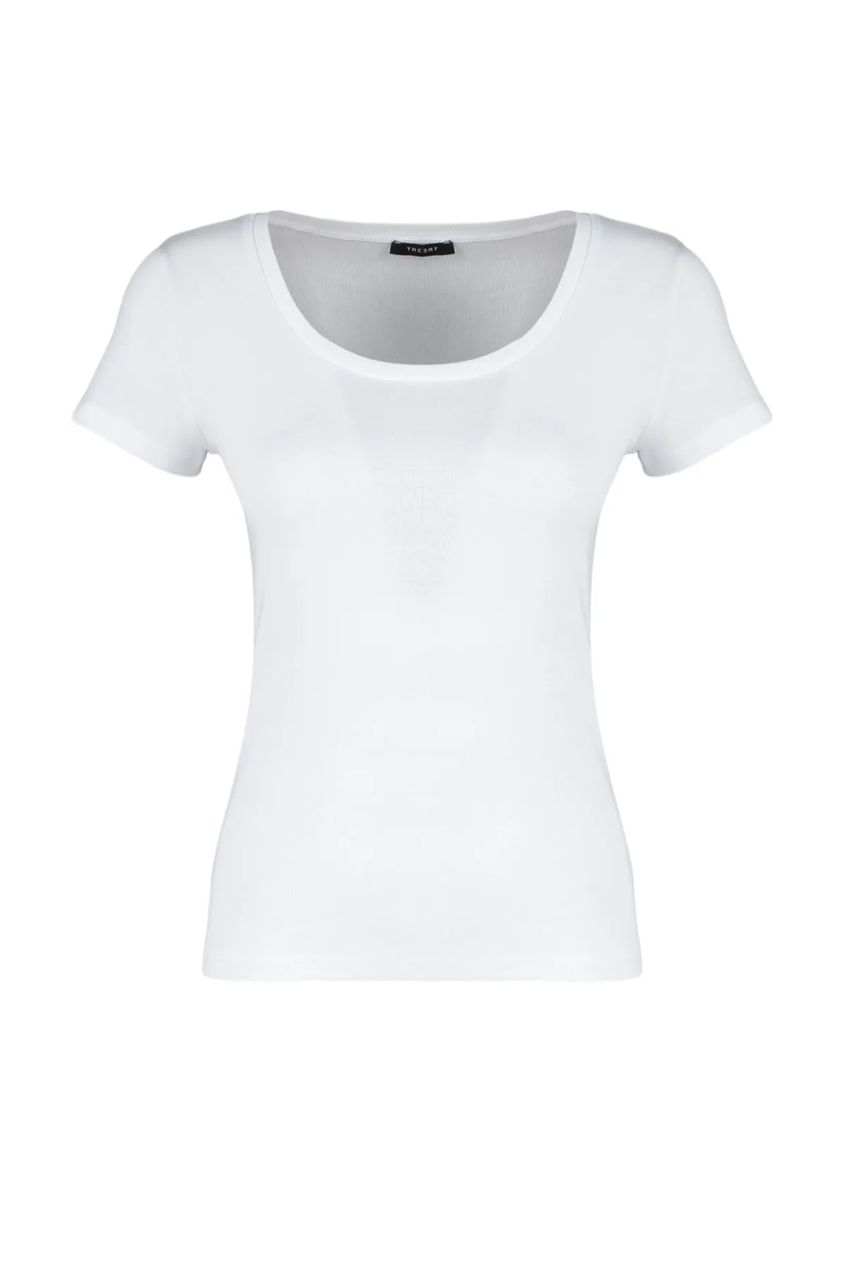 Trendyol Collection  Weißes, figurbetontes Basic-Strick-T-Shirt mit Poolausschnitt aus 100 % Baumwolle TWOSS23TS00096