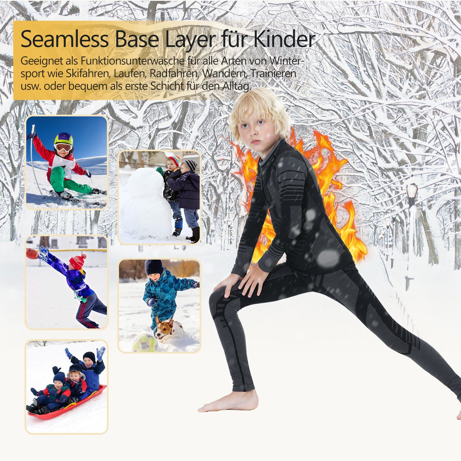 MEETYOO Thermounterhemd Kinder Thermounterwäsche Skiunterwäsche Set (Funktionswäsche, Thermounterhemd + Fleece Funktions Unterhose) Sport Ski Radfahren Snowboarden Skifahren
