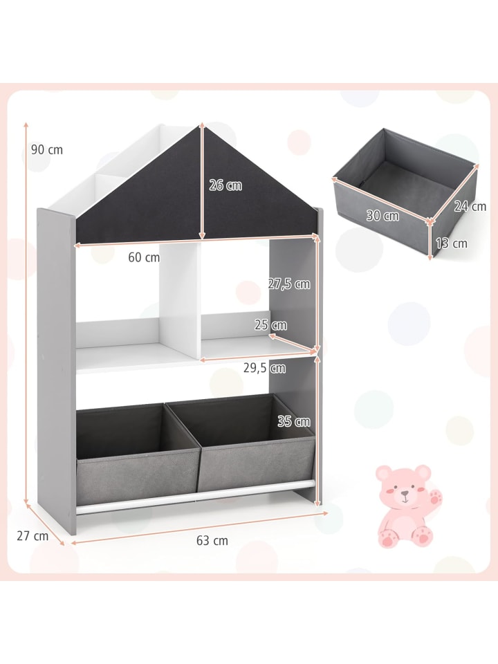 COSTWAY Bücherregal Kinder mit Whiteboard & Tafel 2-in-1 in Grau günstig kaufen onesize