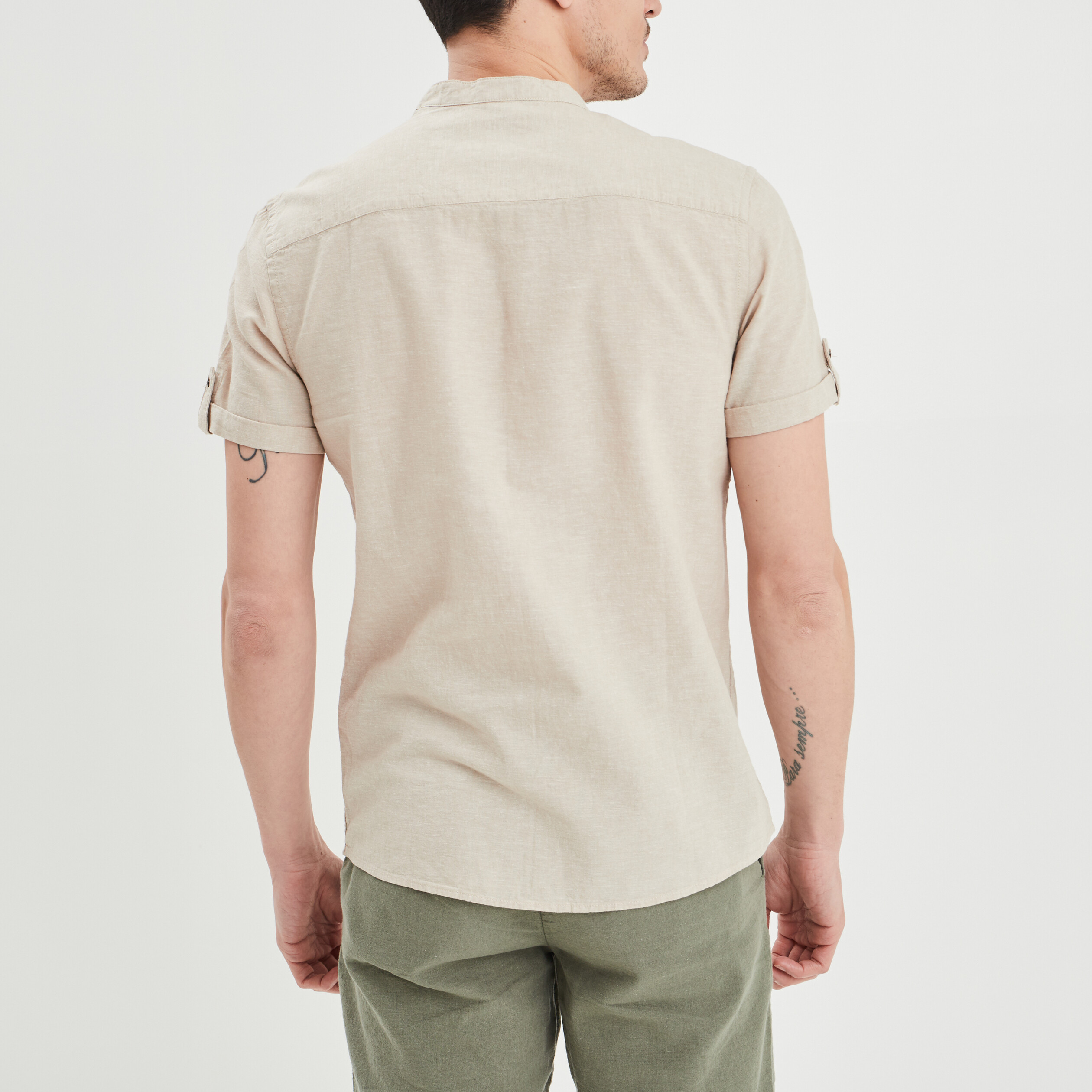 Chemise manches courtes lin majoritaire beige homme | La Halle