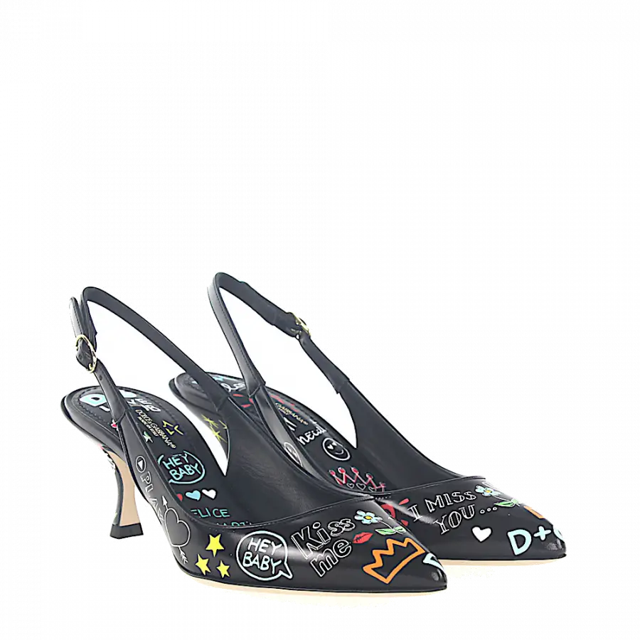 Dolce & Gabbana - Slingpumps Print schwarz mehrfarbig - schwarz