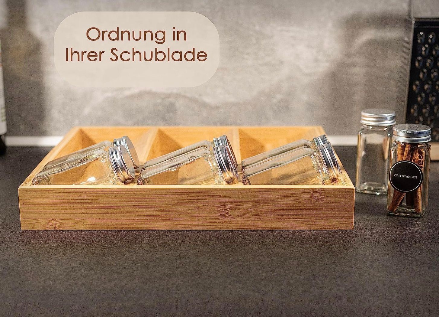 Hanseküche Gewürzregal Gewürzregal liegend, Gewürzregal liegend mit 3 Fächern 1-tlg., Optimaler Organisierer mit Platz für 15 Gewürzgläser mit 120 ml