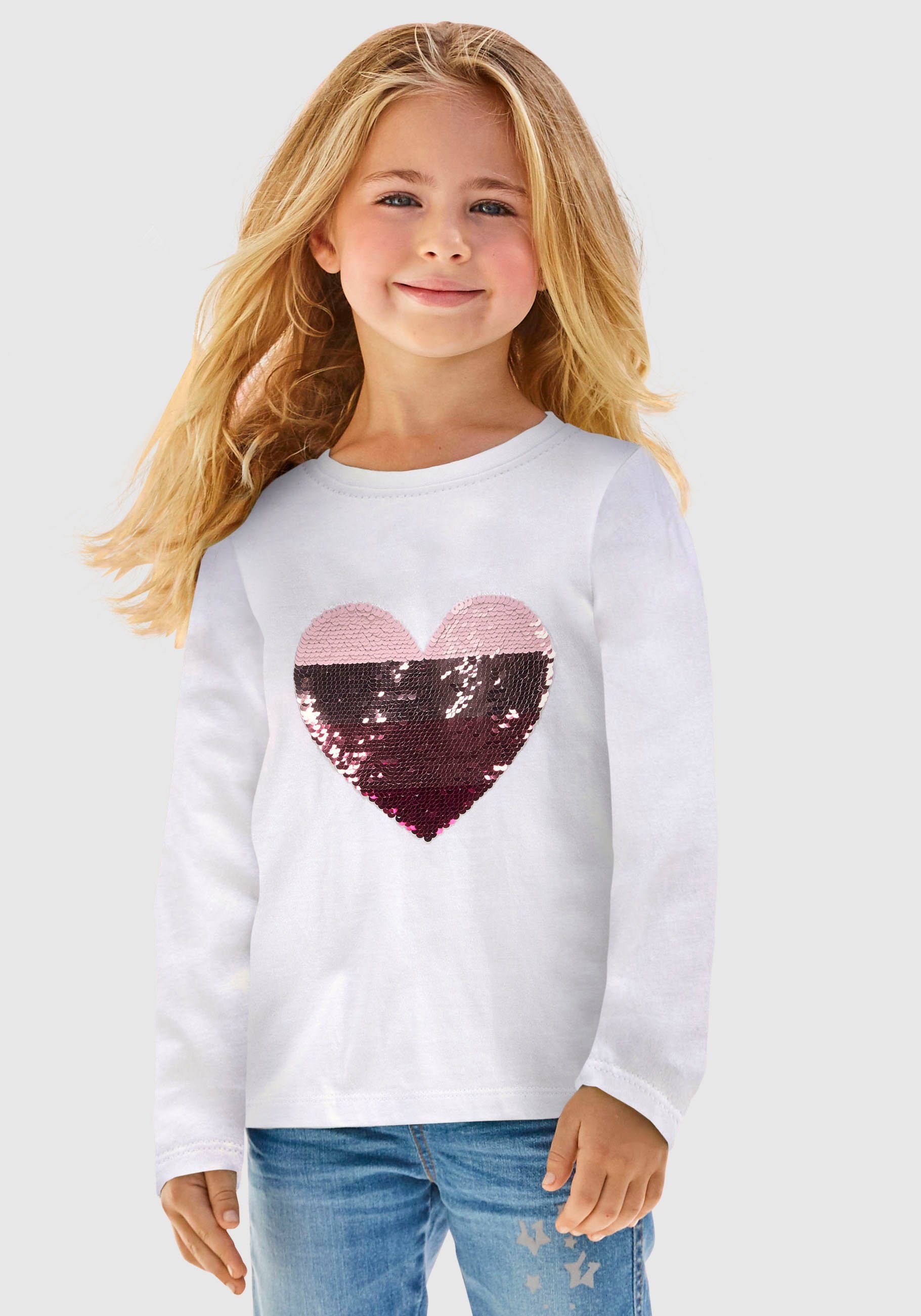 KIDSWORLD Paillettenshirt Herz mit Paillettenherz zum Wenden