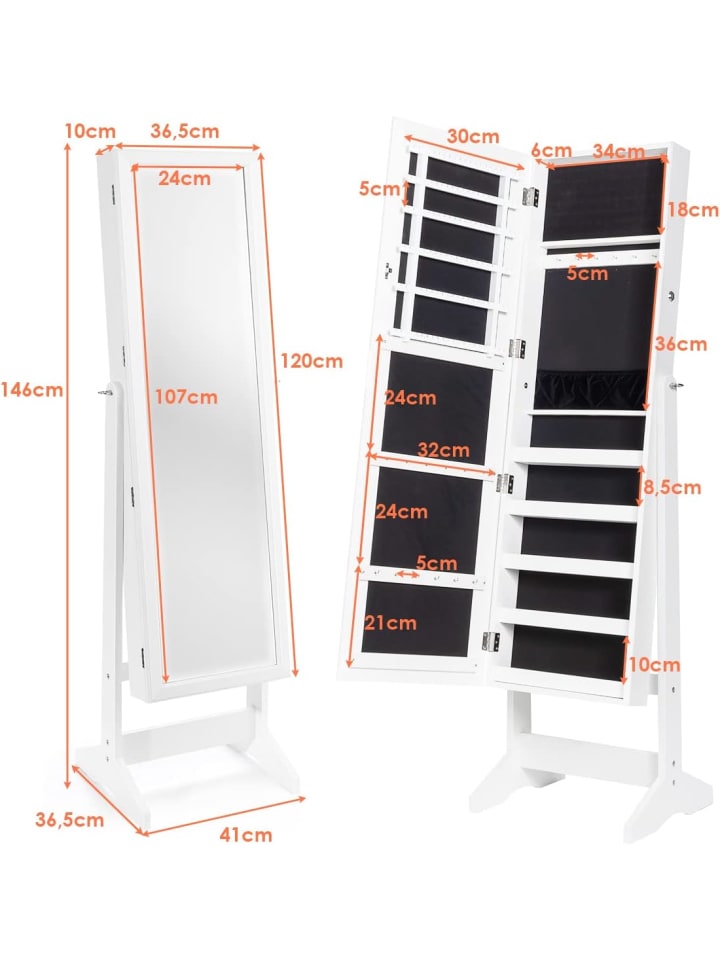 COSTWAY Standspiegel mit Schmuckschrank in Weiß günstig kaufen 41 cm
