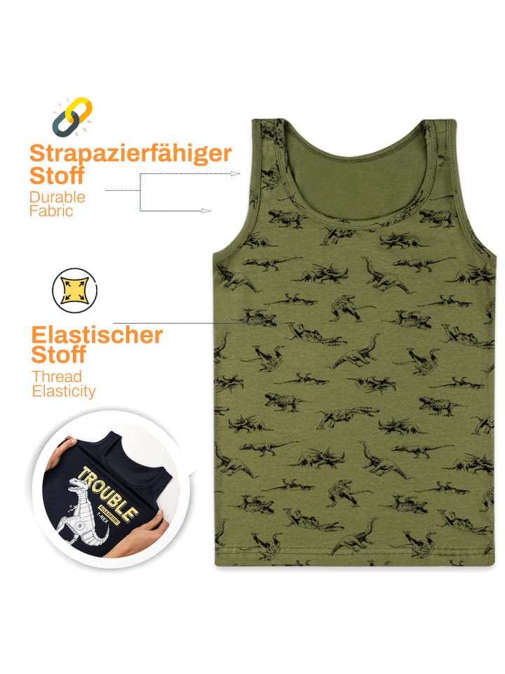 LOREZA 5er Set Unterhemden - Dinosaurier - Bunt günstig kaufen