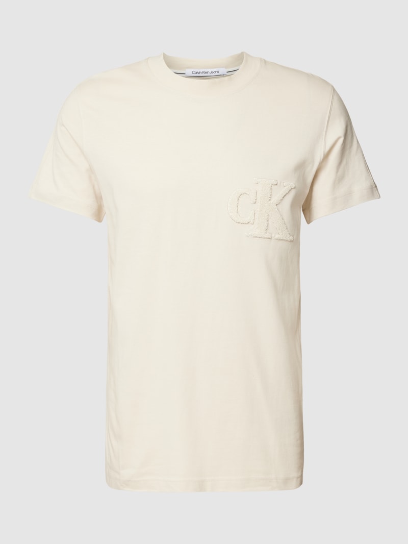 T-Shirt mit Label-Detail Modell 'CHENILLE' in beige