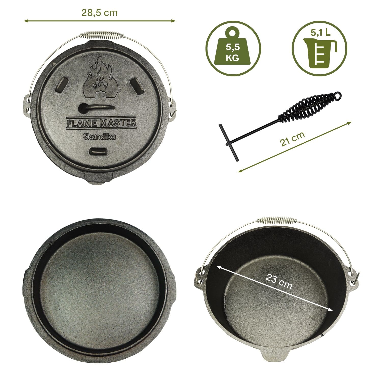 Skandika Dutch Oven Flame Master 5,1 Liter gusseiserne Pfanne