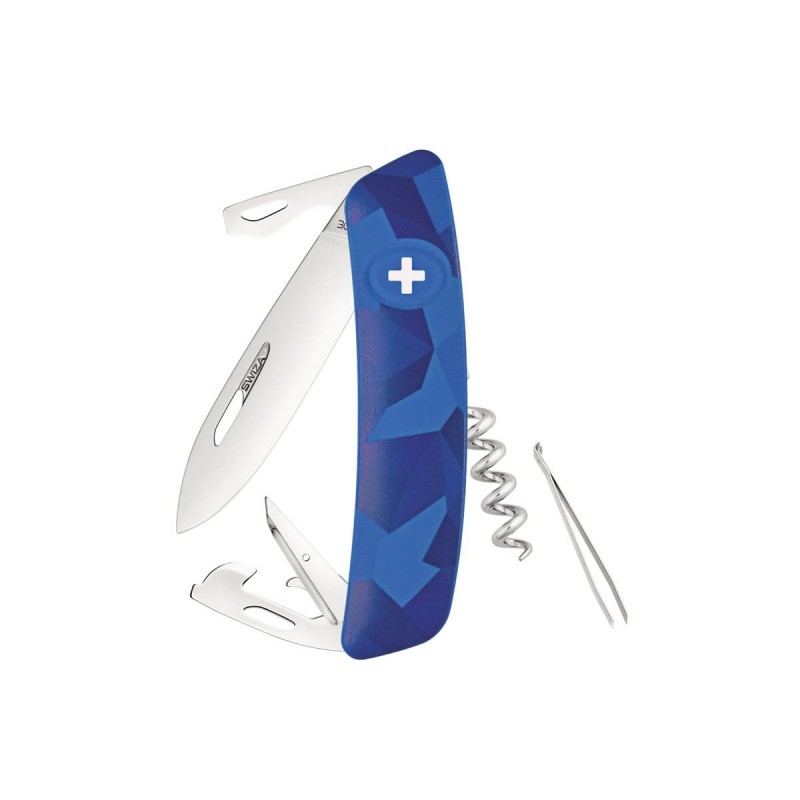 Schweizer Messer, Swiza C03 Camouflage Blue Urban, mit 11 Funktionen, Made in Swiss.