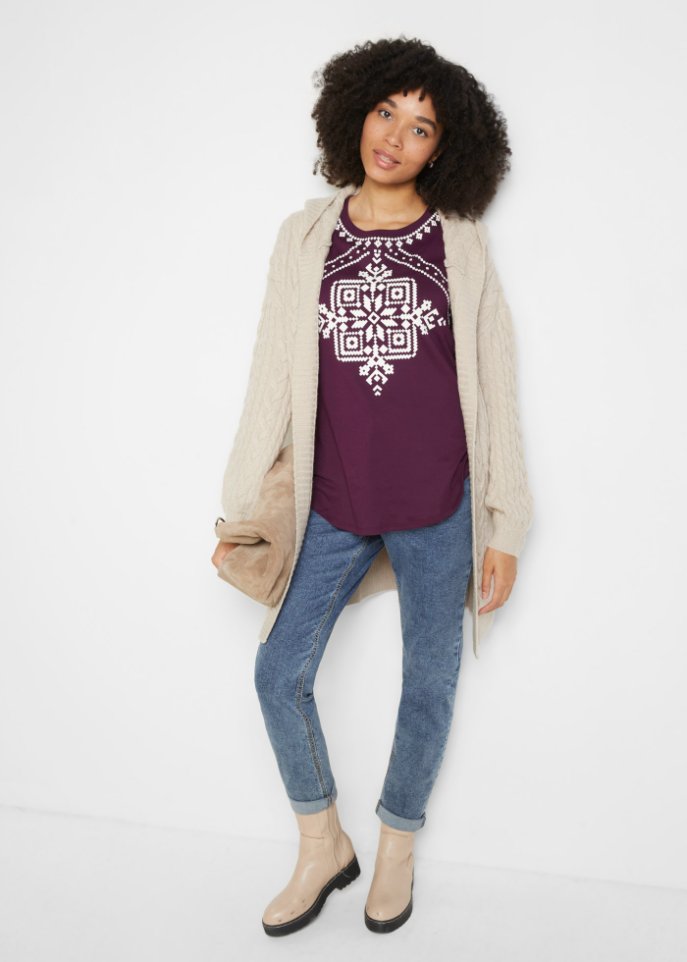 Baumwollripp-Langarmshirt mit Norwegermotiv