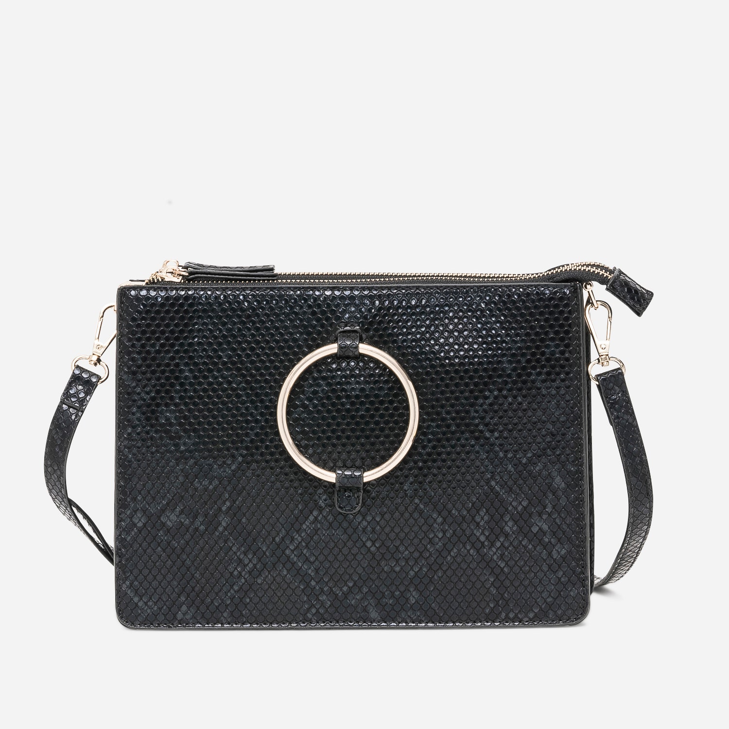 Double pochette noire effet python