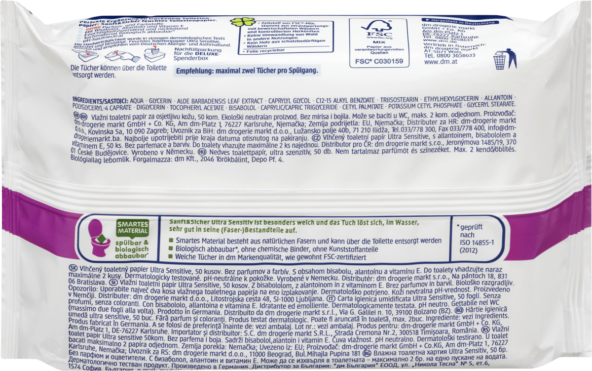 Feuchtes Toilettenpapier Ultra Sensitiv Doppelpack (2x50 St), 100 St
