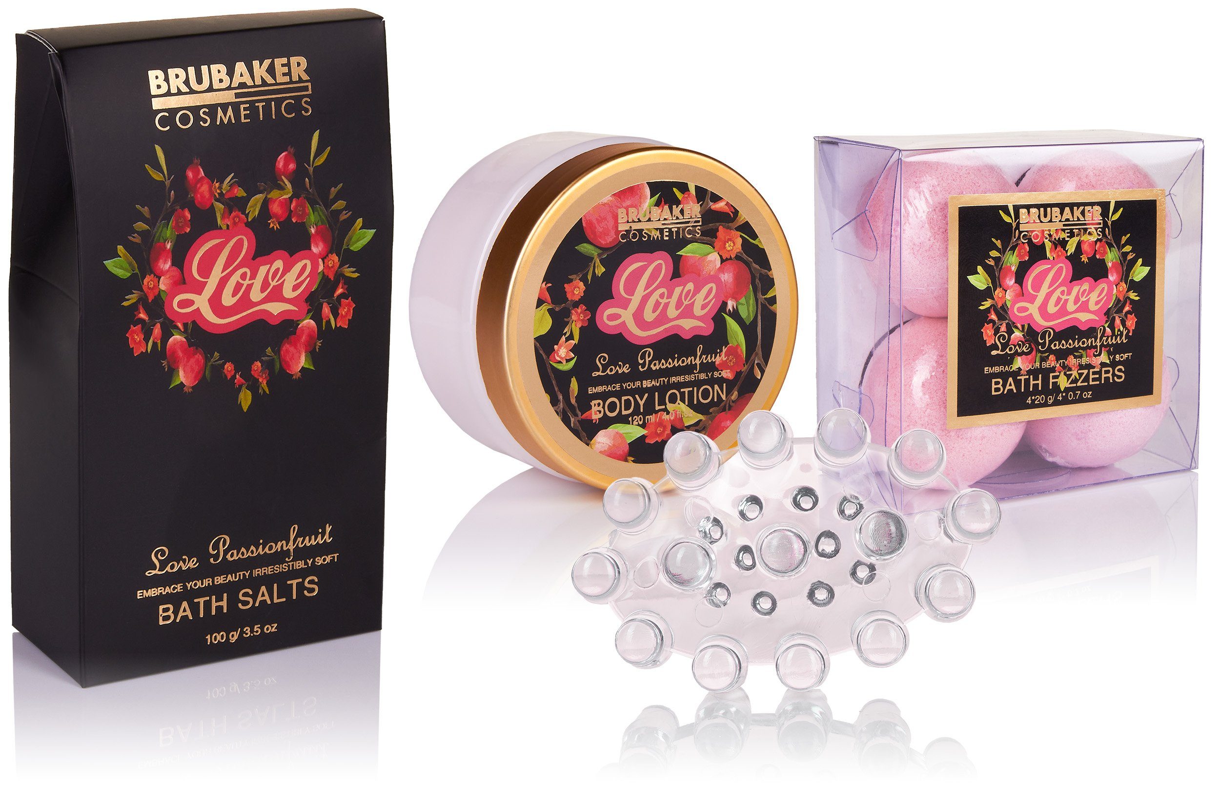 BRUBAKER Körperpflege-Set Bade- und Dusch Set, 12-tlg., Geschenkset in Deko Wanne, Passionsfrucht Duft