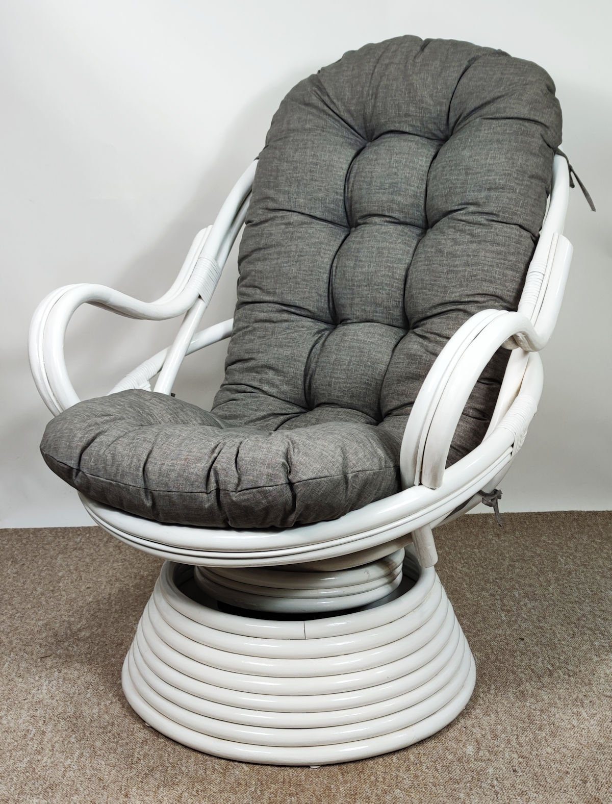 Rattani Rattanstuhl Rattan Drehsessel, Drehwippsessel Linda Weiß Lackiert