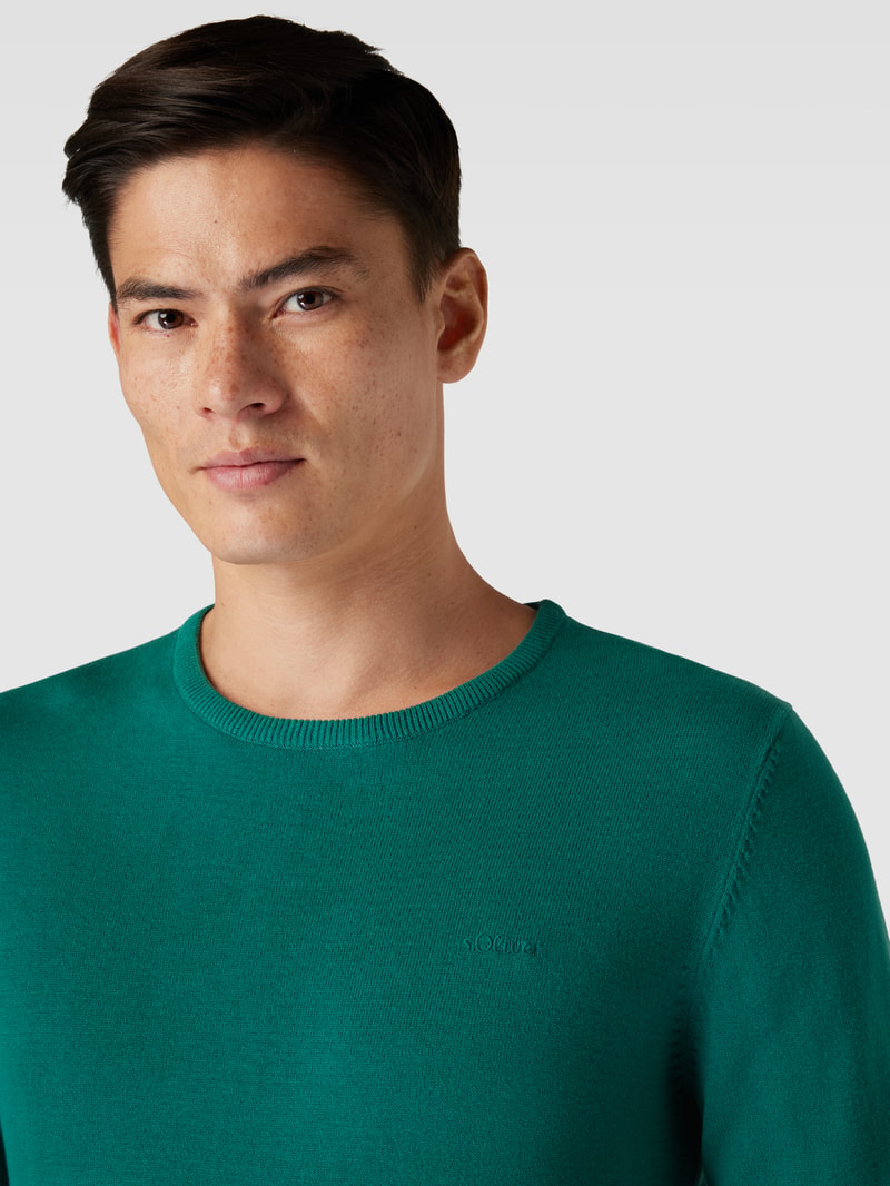 Strickpullover mit Label-Stitching Modell 'BASIC' in bottle