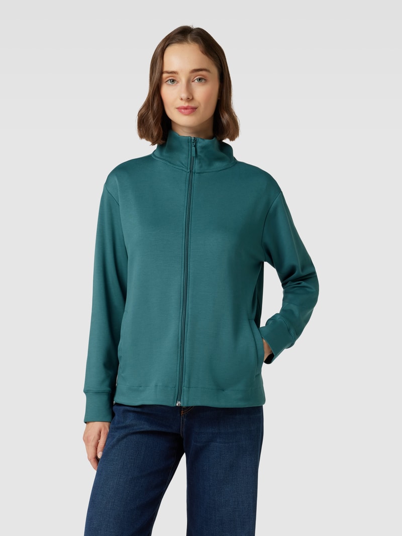 Sweatjacke mit Stehkragen in petrol