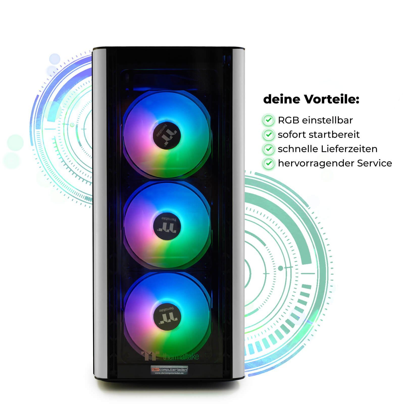 dcl24.de Level 20 RGB Gaming-PC (AMD Ryzen 7 5800X, RTX 4070, 32 GB RAM, 1000 GB SSD, Wasserkühlung)