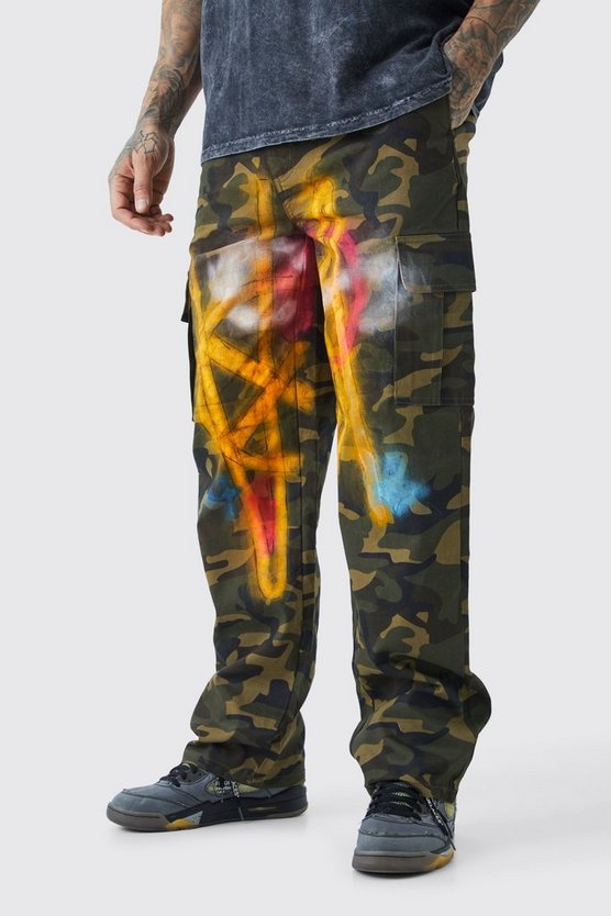 Tall lockere Twill Camouflage Cargo-Hose mit Farbspritzern