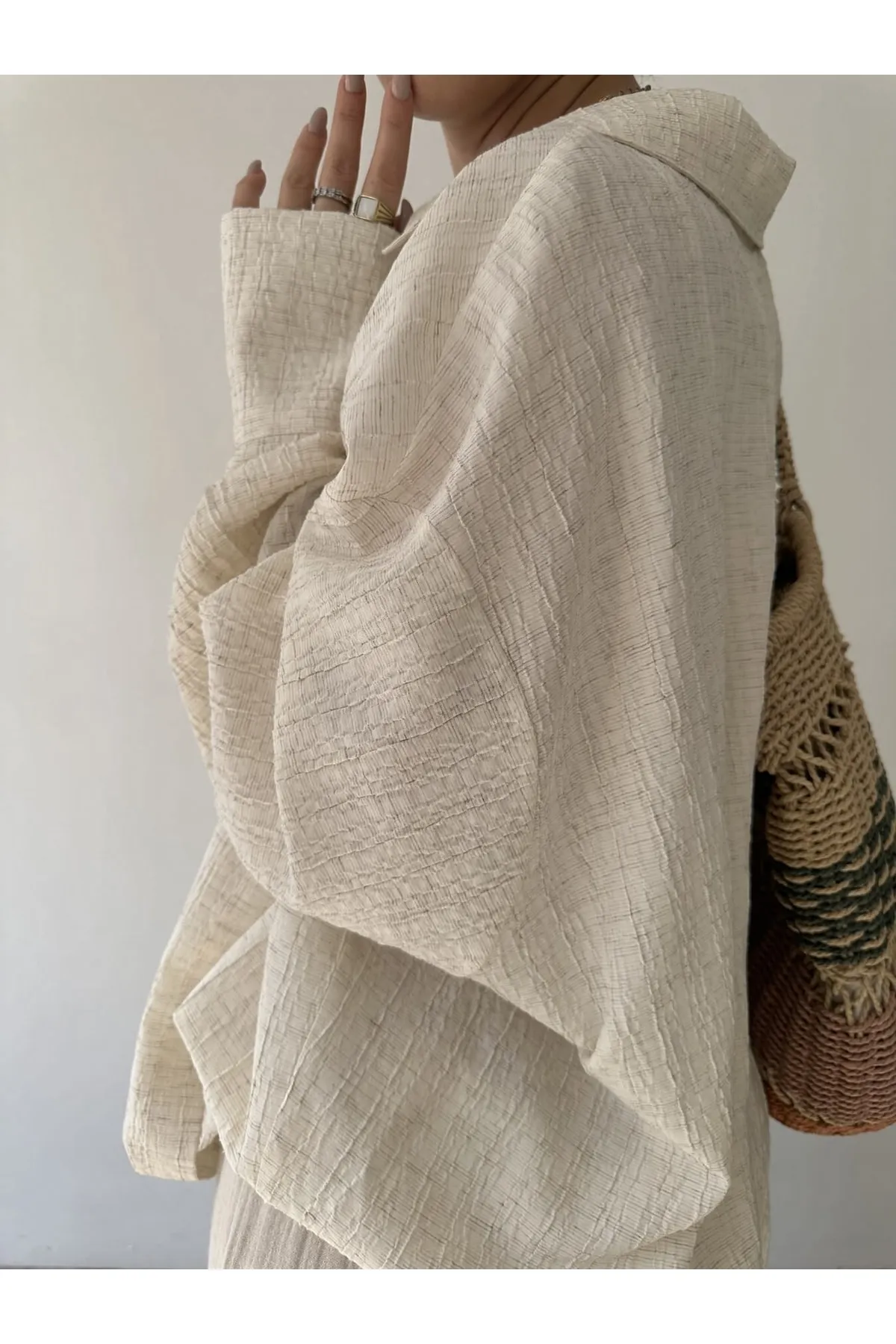 MAİ COLLECTİON  Beiges Durres-Leinen-Oversize-Hemd