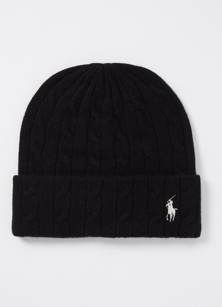 Ralph Lauren  Kabelgebreide muts in kasjmierblend met logoborduring