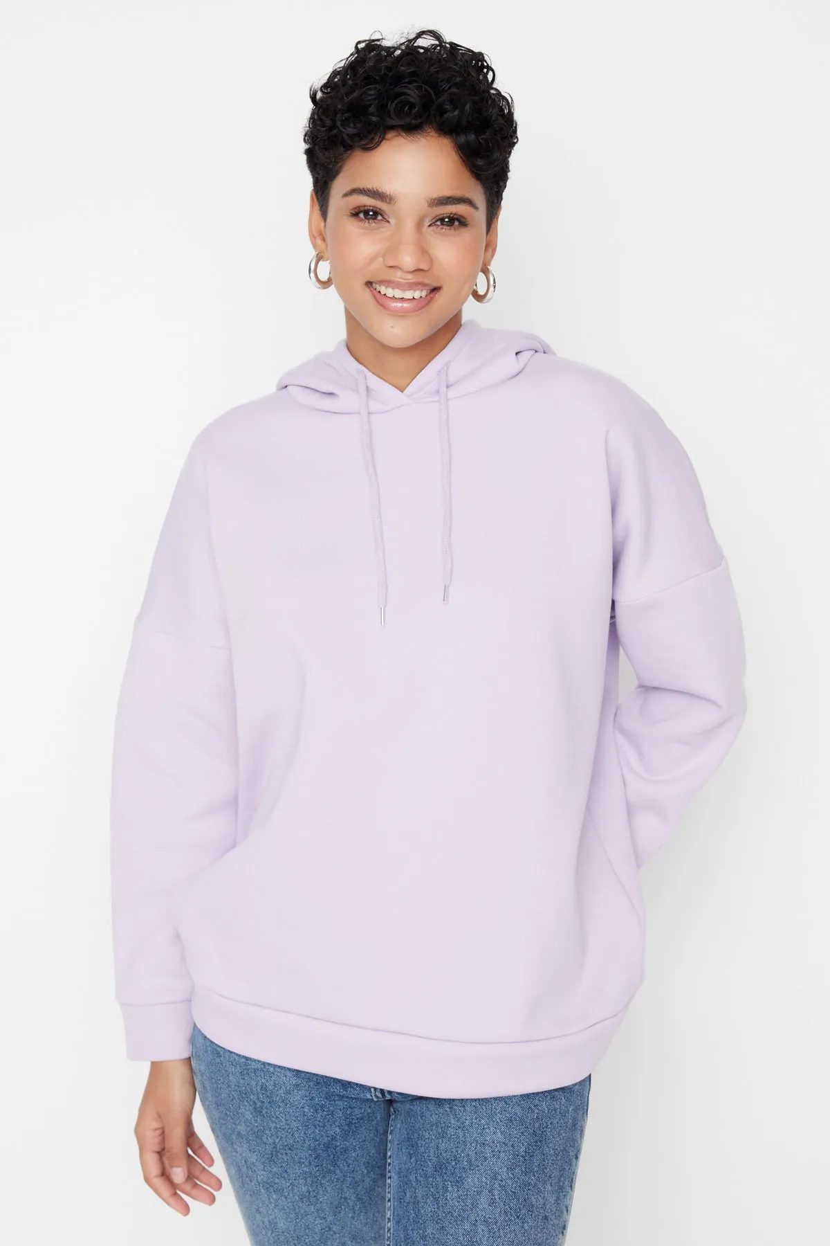 Trendyol Collection  Lila, dicker Fleece-Rücken mit Aufdruck, Oversize/weite Passform, Strick-Sweatshirt TWOAW23SW00904