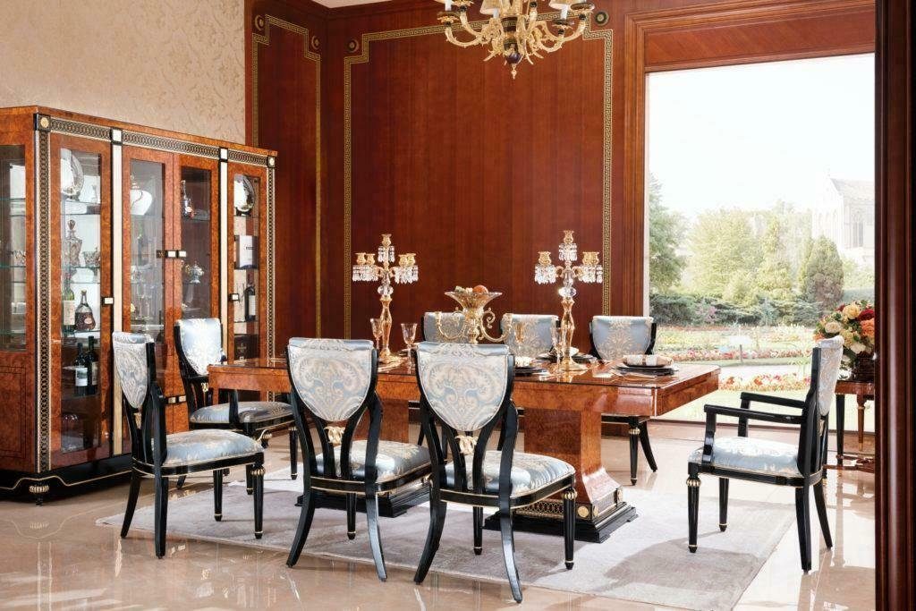 JVmoebel Esszimmer-Set, 10tlg. Esszimmer Set Garnitur Vitrine Tisch 6x Stuhl Kommode Spiegel
