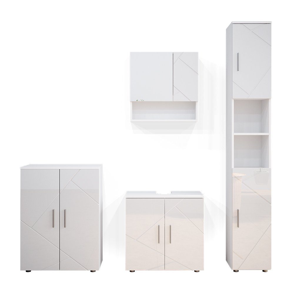 Vicco Badmöbel-Set Badezimmerset IRMA Weiß Hochglanz Set 4, (4-er Set, 4-St., 4-er Set)