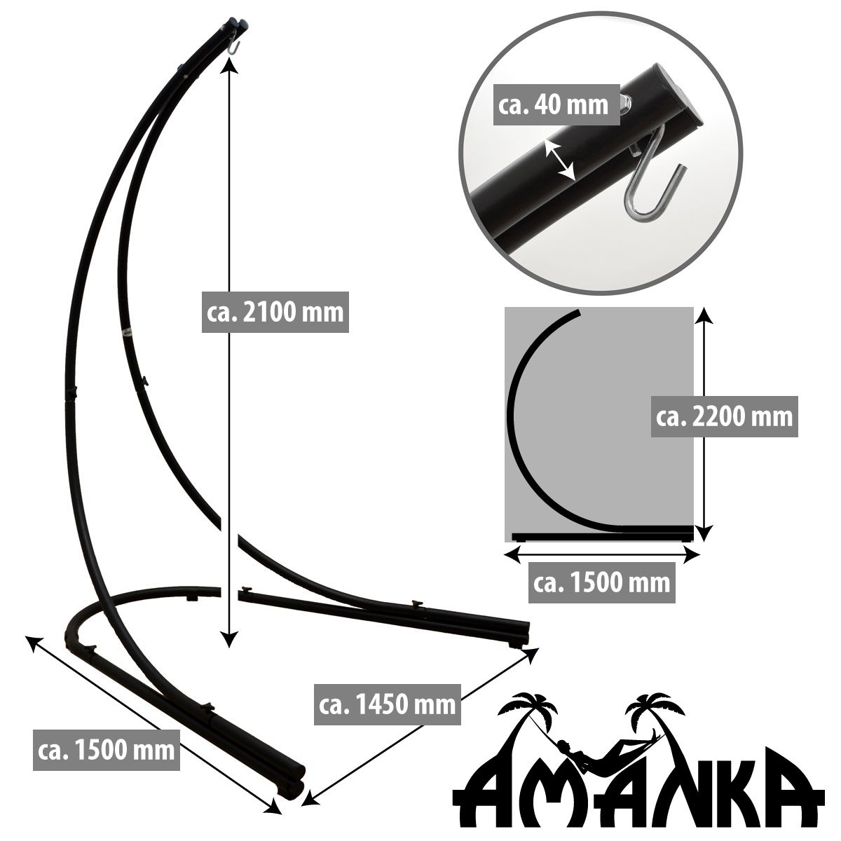AMANKA 210 cm Freistehendes Hängestuhlgestell