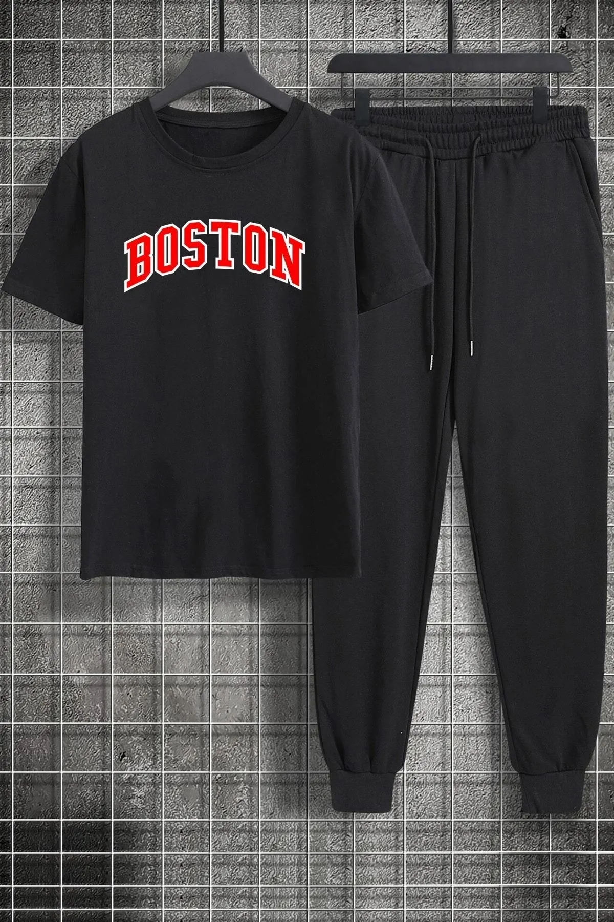 uyguntarz  Zweiteiliges Unisex-Trainingsanzugset mit Boston-Aufdruck