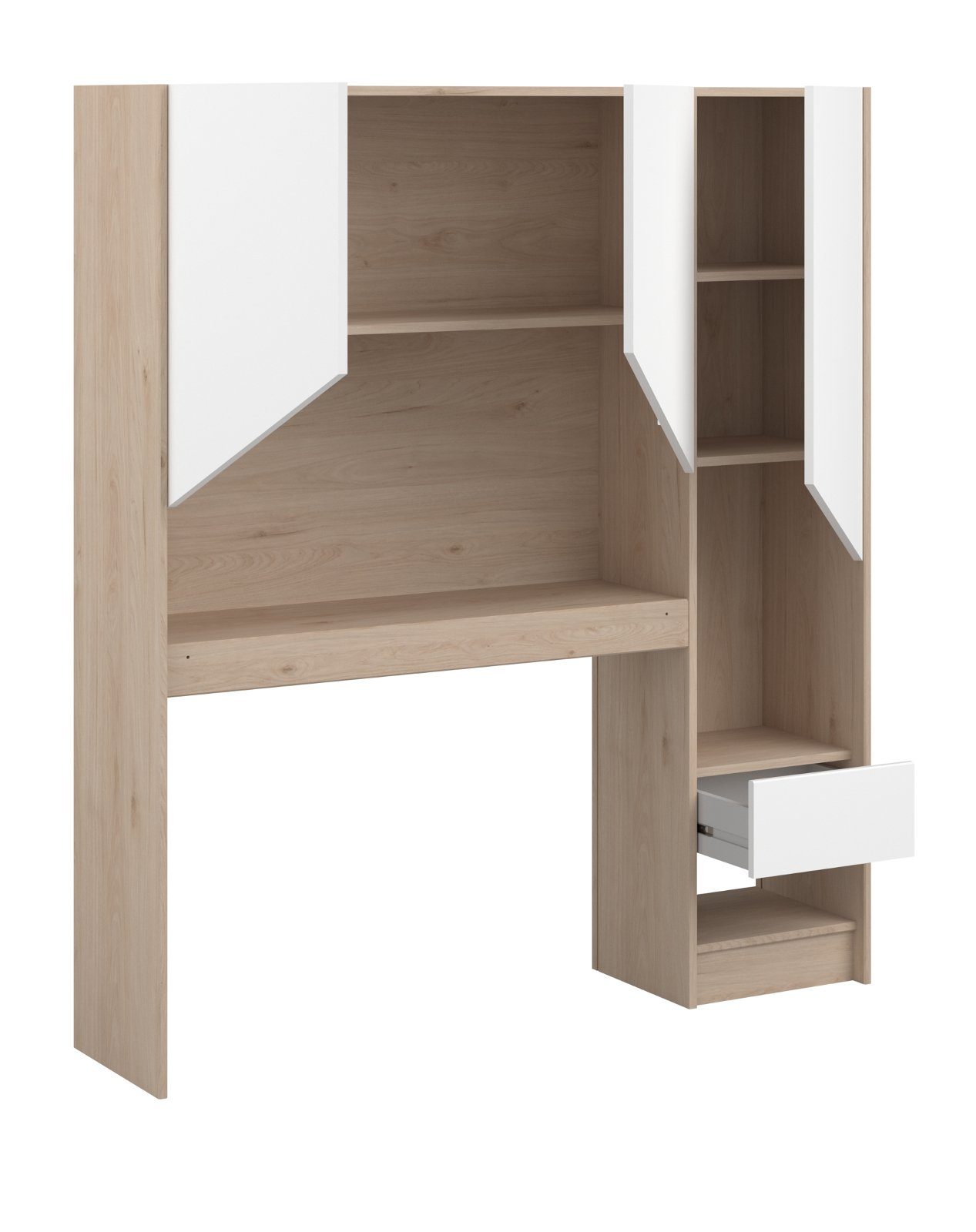 Parisot Jugendzimmer-Set Shelter, (Kinderzimmer Komplett-Set 6-teilig, weiß und Eiche), mit viel Stauraum